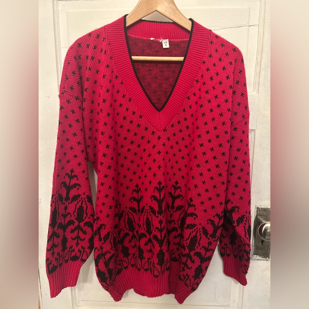 Vintage Pink and Black Women's Sweater Size 22W V-neck
